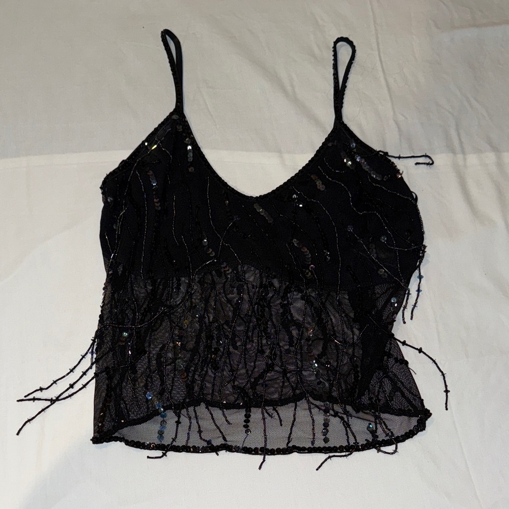bebe Black Beaded Camisole Top